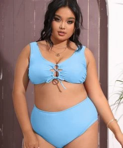CUPSHE Palm Beach Tunnelled Bralette And High Waist Plus Size Bikini Set