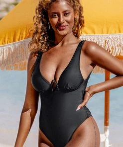 CUPSHE Livia Black Cutout One Piece Swimsuit