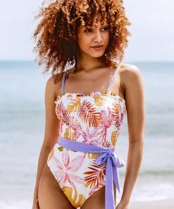 CUPSHE Selah Tropical Smocked One Piece Swimsuit One Pieces