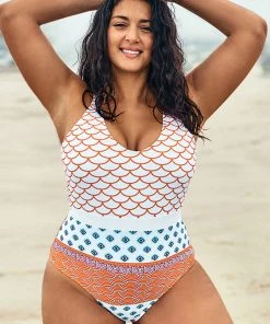 CUPSHE Fish Scales Printed Plus Size One Piece Swimsuit