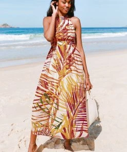 CUPSHE Annabella Yellow Tropical Plants Dress