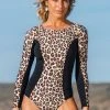 CUPSHE One Pieces Kataleya Leopard Long Sleeve One Piece Swimsuit