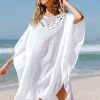CUPSHE Cover Ups Sophia White Square Neck Crochet Tassel Kaftan