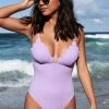 CUPSHE Vapor Wave Scallop V-Neck Adjustable Straps One Piece Swimsuit