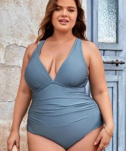 CUPSHE Wild Romance Shirred Halter Plus Size One Piece Swimsuit