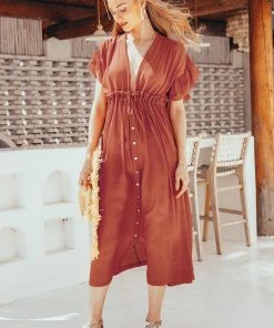 CUPSHE Billie Burnt Orange Ruffle Cover-up Dress