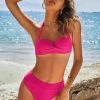 CUPSHE Maing Day Trip Molded Twist Front Halter And Highwaist Bikini Set