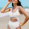 CUPSHE Samara Rib White Cut-out One Piece Swimsuit One Pieces