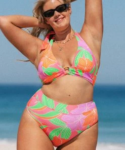 CUPSHE Swimwear UP TO 70% OFF Floral Impressions Halter High Waist Tummy Control Plus Bikini