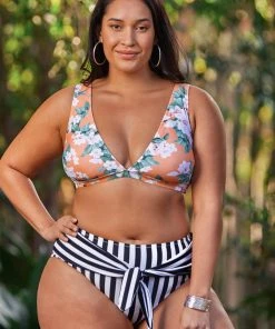 CUPSHE Swimwear UP TO 70% OFF Floral And Striped Plus Size Bikini