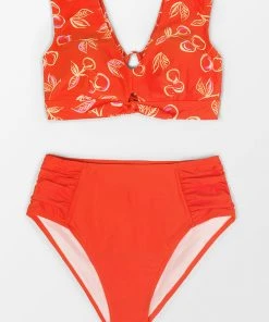 CUPSHE Swimwear UP TO 70% OFF Sweet Cherries Midkini High Waist Tummy Control Plus Size Bikini