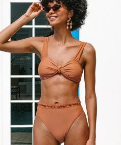 CUPSHE Swimwear BOGO 40% OFF Raw Sienna Knot Front High Waist Bikini