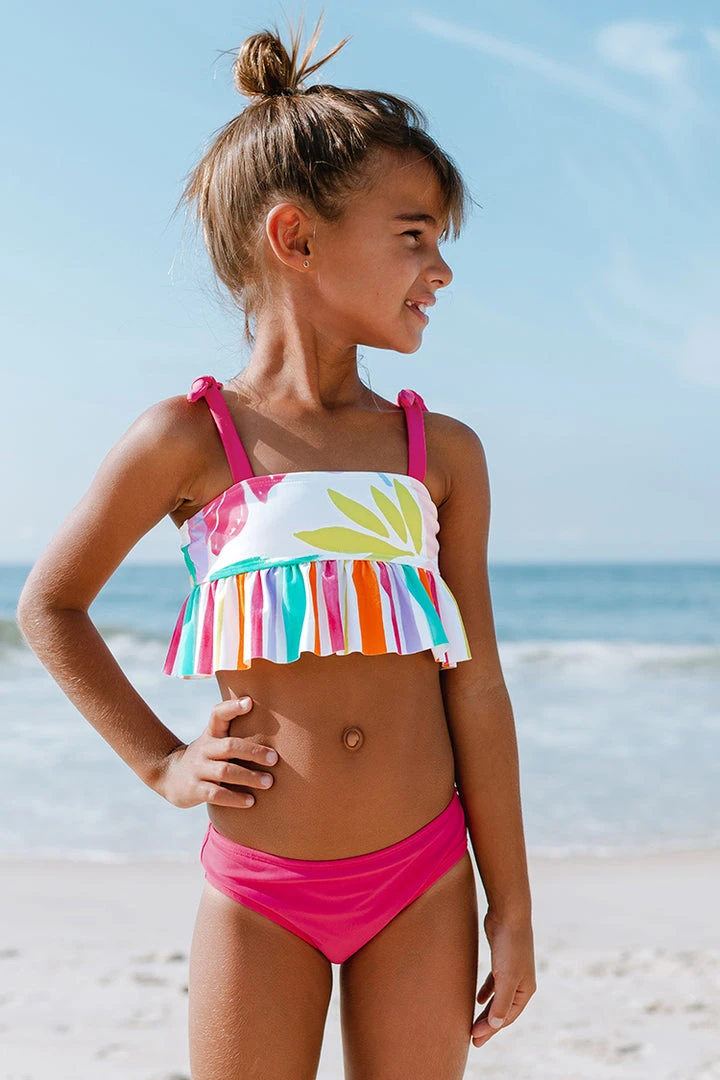 CUPSHE Happy Leaf Girls Ruffled Tankini And Hipster Bikini Set