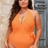 CUPSHE Summer Of Love Halter Belted Tummy Control Plus Size One Piece