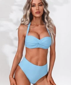 CUPSHE Palm Beach Twist Front Halter Top & High Waist Bikini Set Bikinis