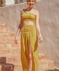 CUPSHE St. Tropez Mustard Frill Cover Up Set