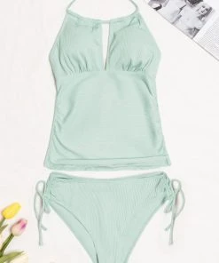 CUPSHE Bikinis Anahi Rib Drawstring Side Halter Tankini