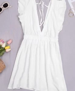 CUPSHE Cover Ups Aniyah White Plunge Ruffle Cover Up