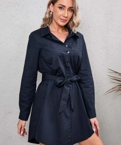 CUPSHE Dresses Nya Shirt-collar Belted Dress