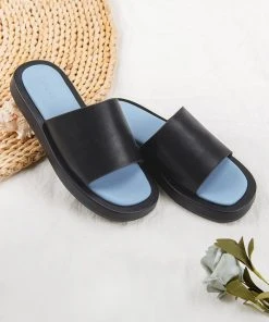 CUPSHE Coffee Run Black Wide Band Slide Sandals