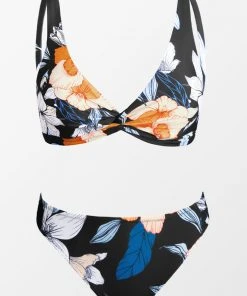 CUPSHE Midnight Flowers Twist Front Bralette And Hipster Bikini Set