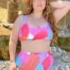 CUPSHE Vapor Wave Bralette Leaf Print Tummy Control Plus Size Bikini