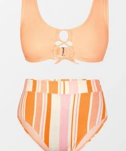 CUPSHE Happy Stripe Fixed Tie High Waist Tummy Control Plus Size Set Swimwear UP TO 70% OFF