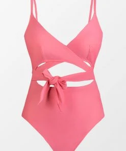 CUPSHE One Pieces Beach Party Tie Front Wrap Pink One Piece Swimsuit