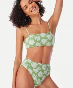 CUPSHE Swimwear UP TO 70% OFF Light Green Floral Bandeau Bikini Top