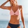 CUPSHE Swimwear UP TO 70% OFF Textured Pink And Navy Halter Bikini