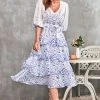 CUPSHE Dresses Geneva Floral Bubble Sleeve Tie Waist A-Shape Dress