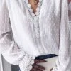 CUPSHE Lace Trims Bubble Sleeve V-neck Top