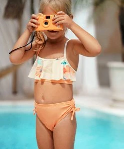 CUPSHE Swimwear BOGO 40% OFF Girls' Relaxing Flowers Ruffled Bandeau Top And Hipster Set