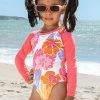 CUPSHE Girls’ Joyful Garden Back Zip Long Sleeve Swimsuit One Pieces