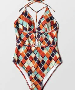 CUPSHE Geometric Print Plunging Neckline One Piece Swimsuit One Pieces