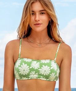 CUPSHE Swimwear UP TO 70% OFF Light Green Floral Bandeau Bikini Top