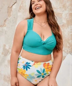 CUPSHE Arizona Road Trip Twist Front And Side Shirred High Waist Plus Size Bikini Set