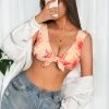 CUPSHE Bikinis Retro Flowers Bunny Tie Front Bralette & Cheeky Bikini Set