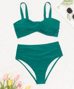 CUPSHE Emerald Crisscross Plus Size Bikini & High Waist Bottom Set