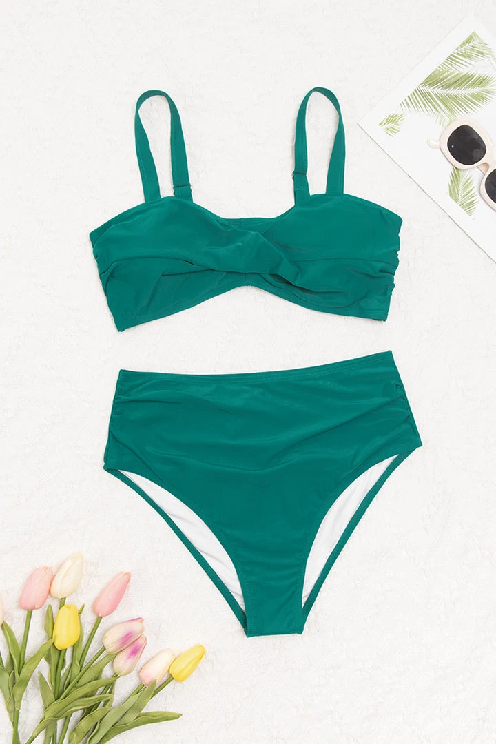 CUPSHE Emerald Crisscross Plus Size Bikini & High Waist Bottom Set