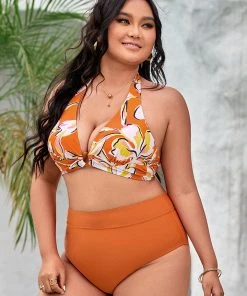 CUPSHE Strawberry Fields Halter High Waist Tummy Control Plus Bikini Swimwear UP TO 70% OFF