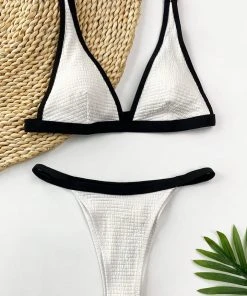 CUPSHE Bikinis Contrast Trim Smocked Bikini