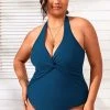 CUPSHE Portofino Escape Twist Front Halter Plus Size One Piece Swimsuit