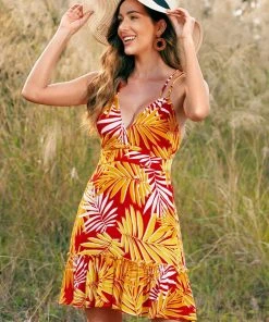 CUPSHE Royal Thin Strap Tropical Plants A-Shape Dress