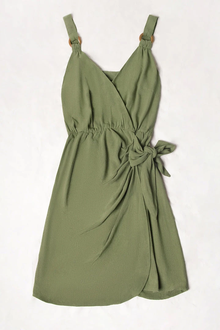 CUPSHE Dresses Jeanette Green O-ring Wrap Tie Waist Dress
