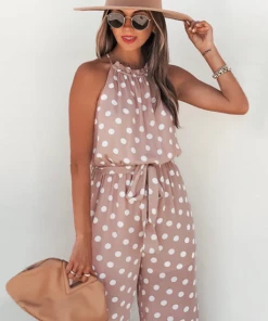 CUPSHE Kimora Sleeveless Ruching Tie Polka Dot Jumpsuit Accs & Clothing