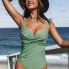 CUPSHE Forest Adventure Solid Wrap Front One Piece Swimsuit