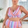 CUPSHE Plus Size Vapor Wave High Waist Stripes Bikini Set
