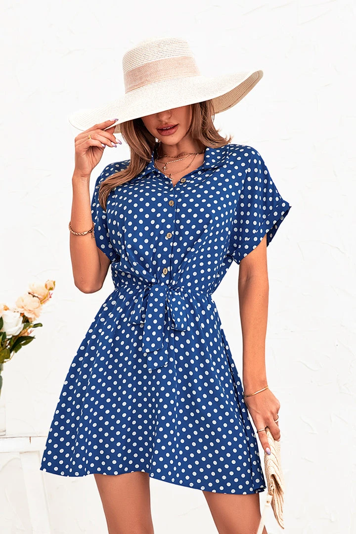 CUPSHE Chrystal Shirt Collar Belted A-shape Dress Dresses