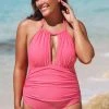 CUPSHE Mercury Retrograde High Neck Tummy Control Pink Plus Size One Piece